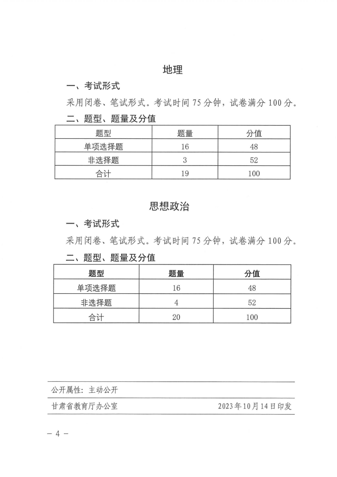 關注高考！2024年甘肅省普通高中學業水平選擇性考試試卷結構公布